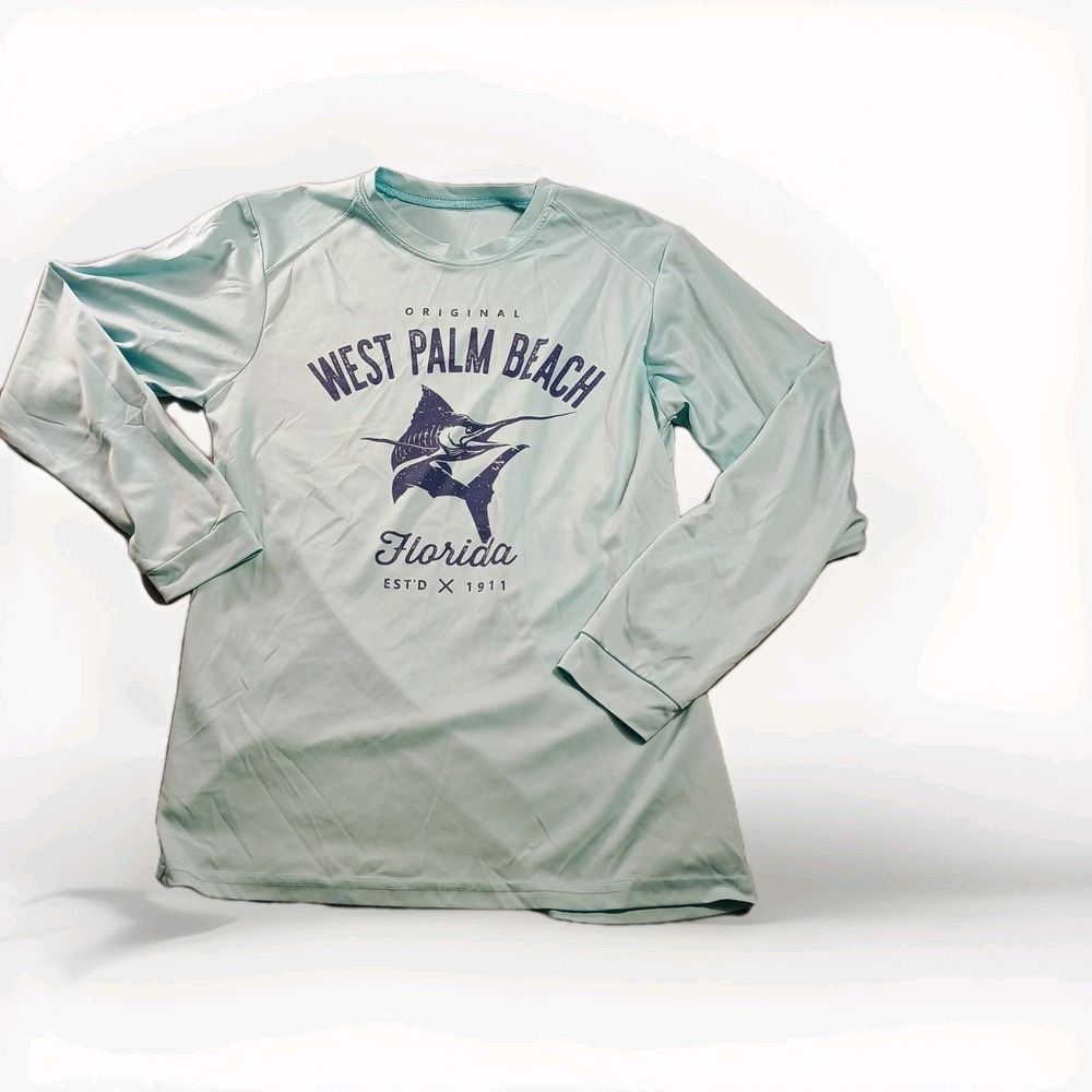 West Palm Beach Shirt Mens Medium Green Long Sleeve Florida Graphic Fishing‎ UPF